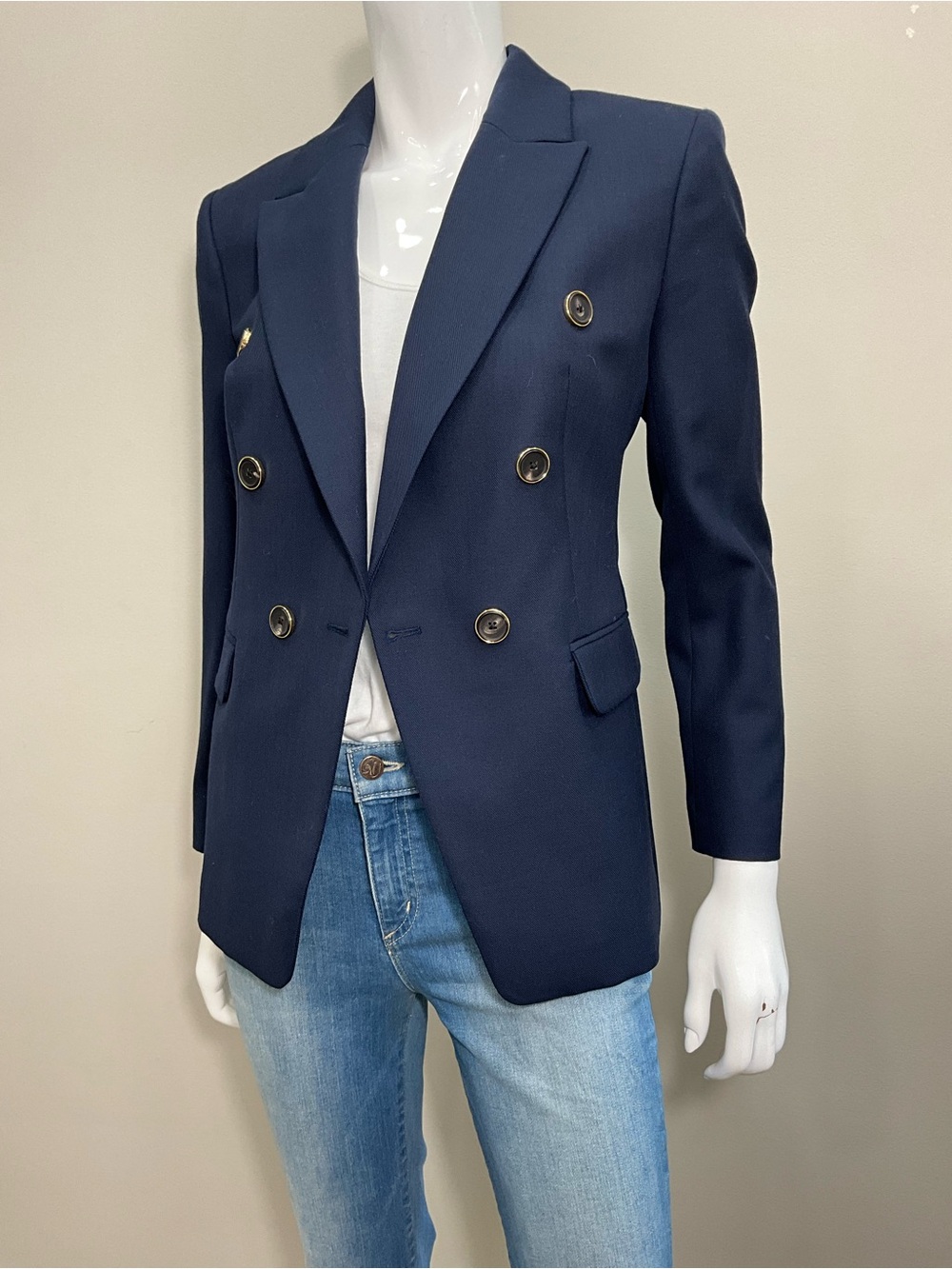 BANANA REPUBLIC Navy Wool Blend Double Breasted Gold Button Blazer Jacket 4P